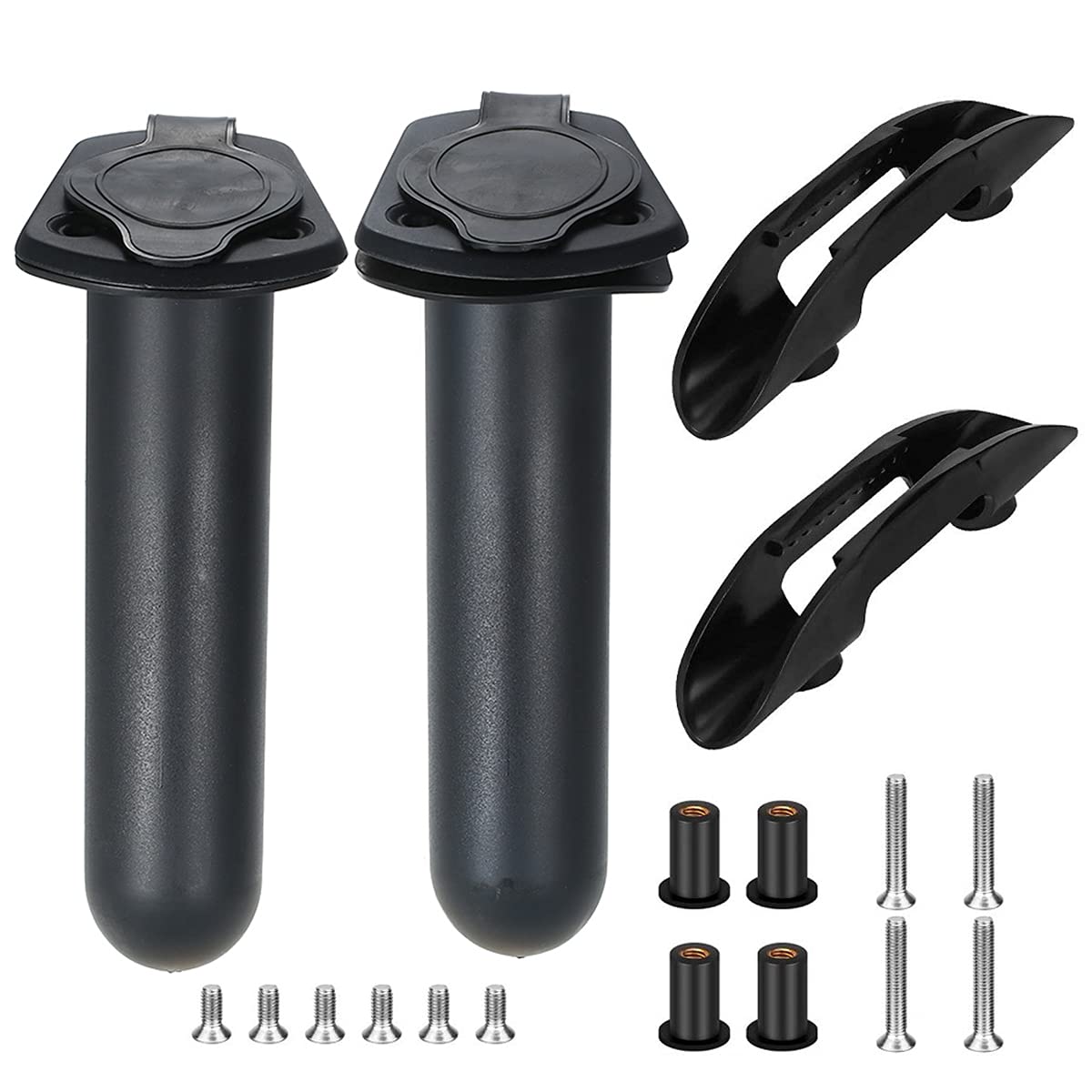 Techson 2PCS Kayak Fishing Rod Holders with Cap Cover & Universal Paddle Clips - Flush Mount Design for Canoe, Deck Boat & Water Sports - Durable, Adjustable & Secure Rowing Accessories