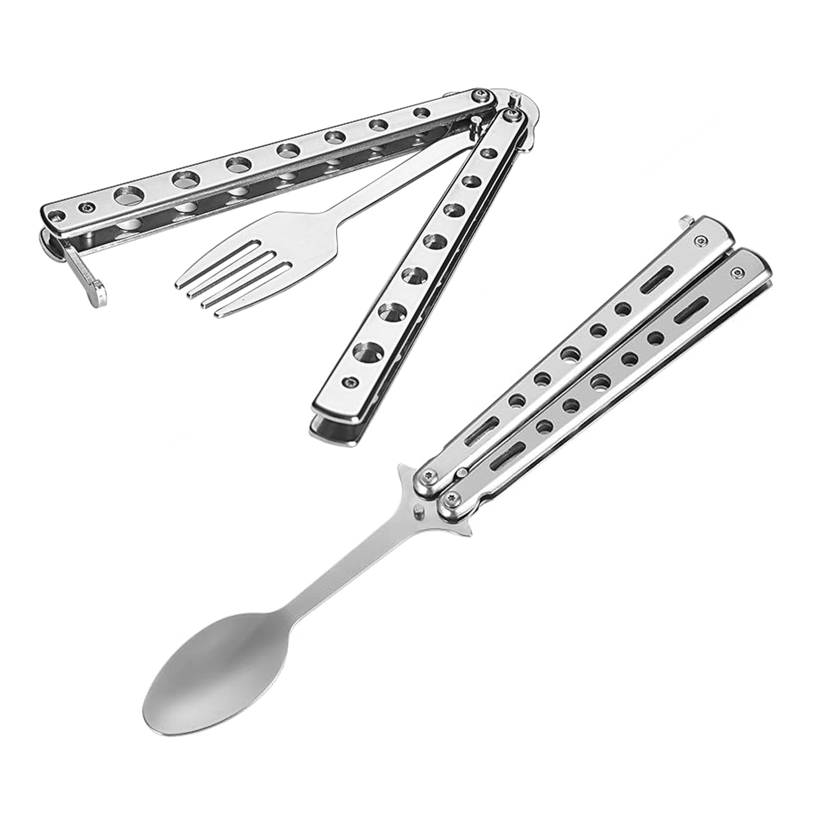2Pcs Foldable Butterfly Camping Spoon Convenient Detachable Camping Spoon Useful Stainless Steel Foldable Utensils for Camping Travel Outdoor