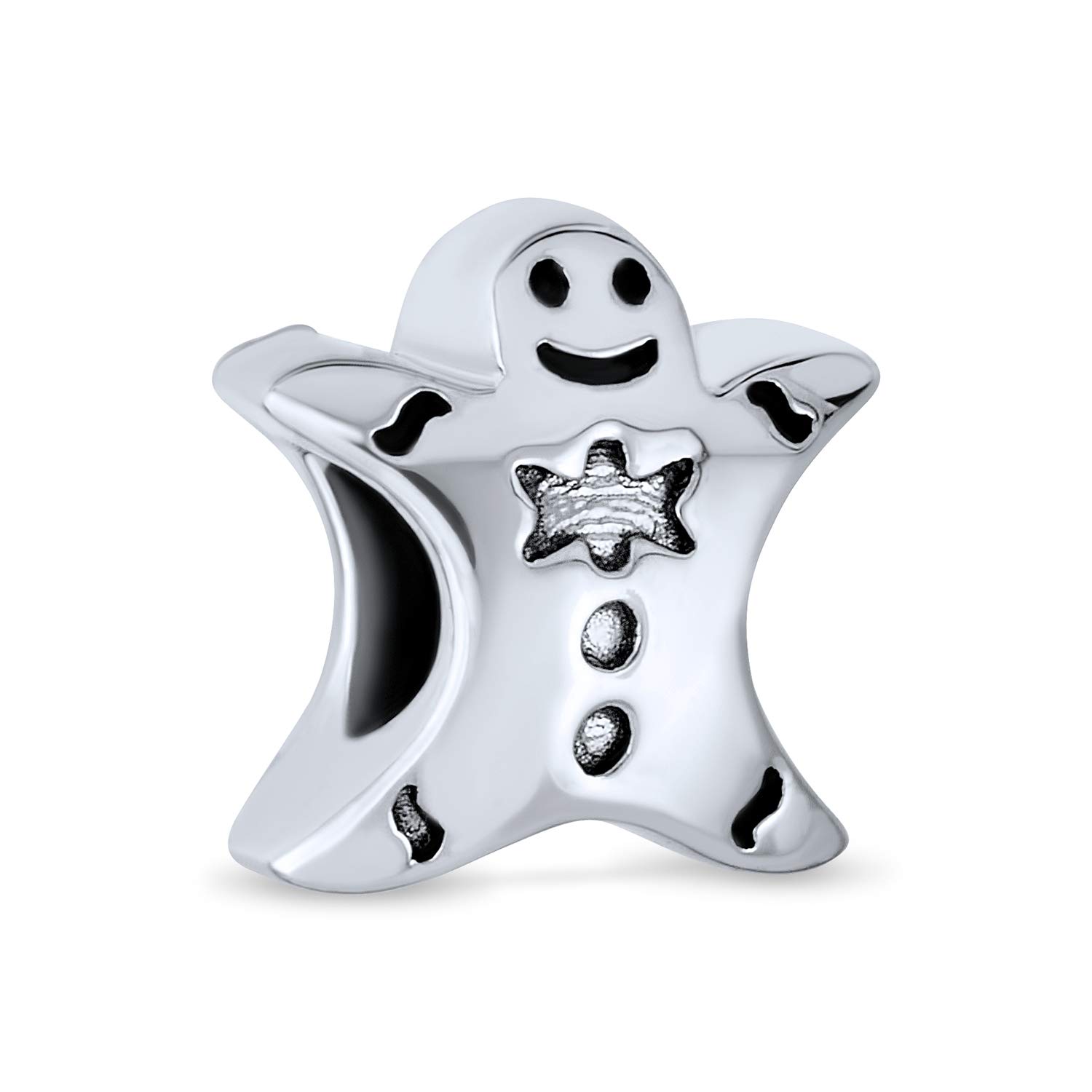 Bling Jewelry Holiday Christmas Fun Bow Tie Boy Gingerbread Man Cookie Shape Charm Bead For Women For Teen Oxidized .925 Sterling Silver For European Bracelet