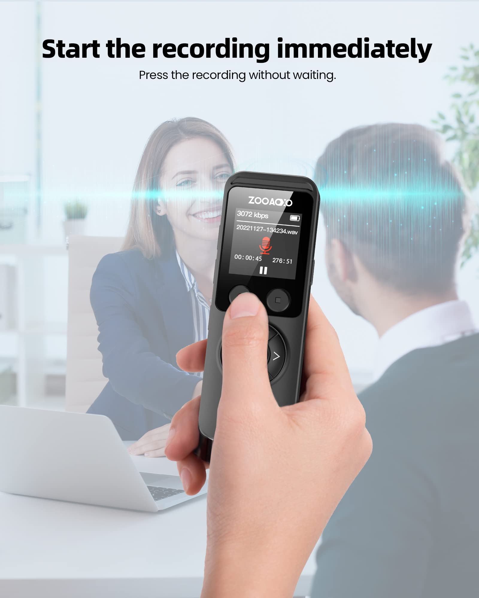 ZOOAOXO 64GB Digital Voice Recorder, Voice Recorder with Dual Microphone, 3072 kbps HD, A-B Repeat, Recording Monitoring, Noise Reduction, Voice Activated Recording