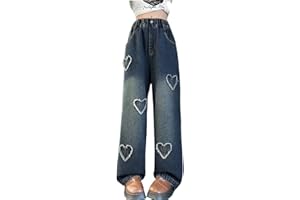 NABER Kids Girls Casual Baggy Wide Leg Denim Pants Elastic Waist Casual Jeans Age 5-14