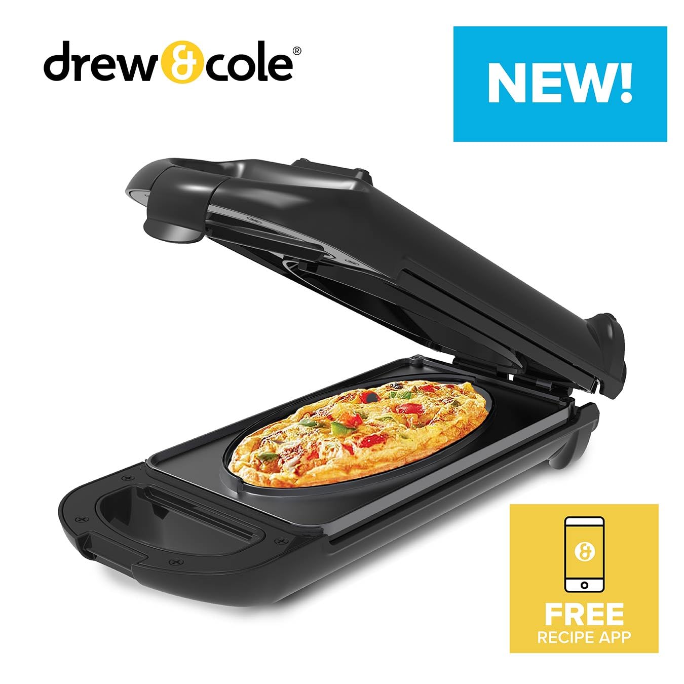5 Minute CleverChef - 700W - Non-Stick Multicooker - Great for Steaks, Omelettes, Toasties, Pizzas & Dessert Maker - Free Drew&Cole Recipe App - Quick Meals - Cool-Touch Handle & Auto Temp Sensor