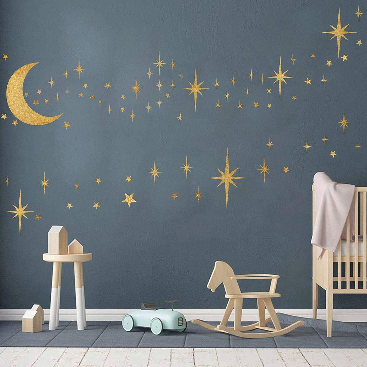 Retro Starburst Wall Decals Star Wall Stickers Moon Wall Decal Atomic Star Walls Decals Gold Vinyl Wall Art Sticker Peel and Stick for Kids Bedroom Nursery Decor