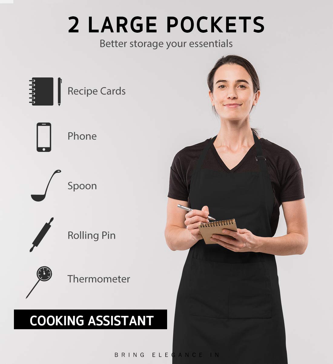 Syntus Apron Waterproof 2 Pack Adjustable Bib Apron 2 Pockets Cooking Kitchen Apron for Women Men Chef, Black