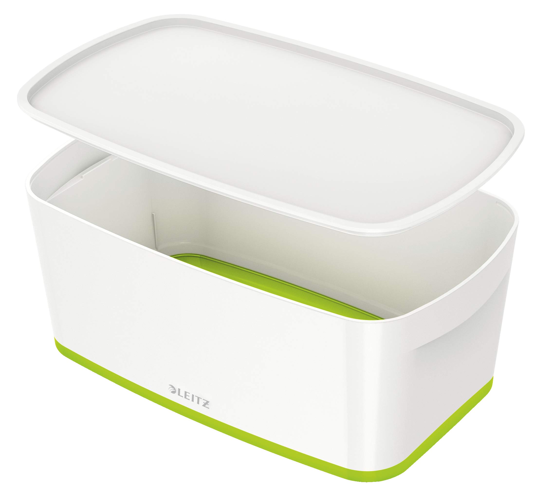 Leitz 52291054 A5 MyBox Small with Lid, Storage Box for Home and Office, 5 L, High Gloss, Plastic, White/Green