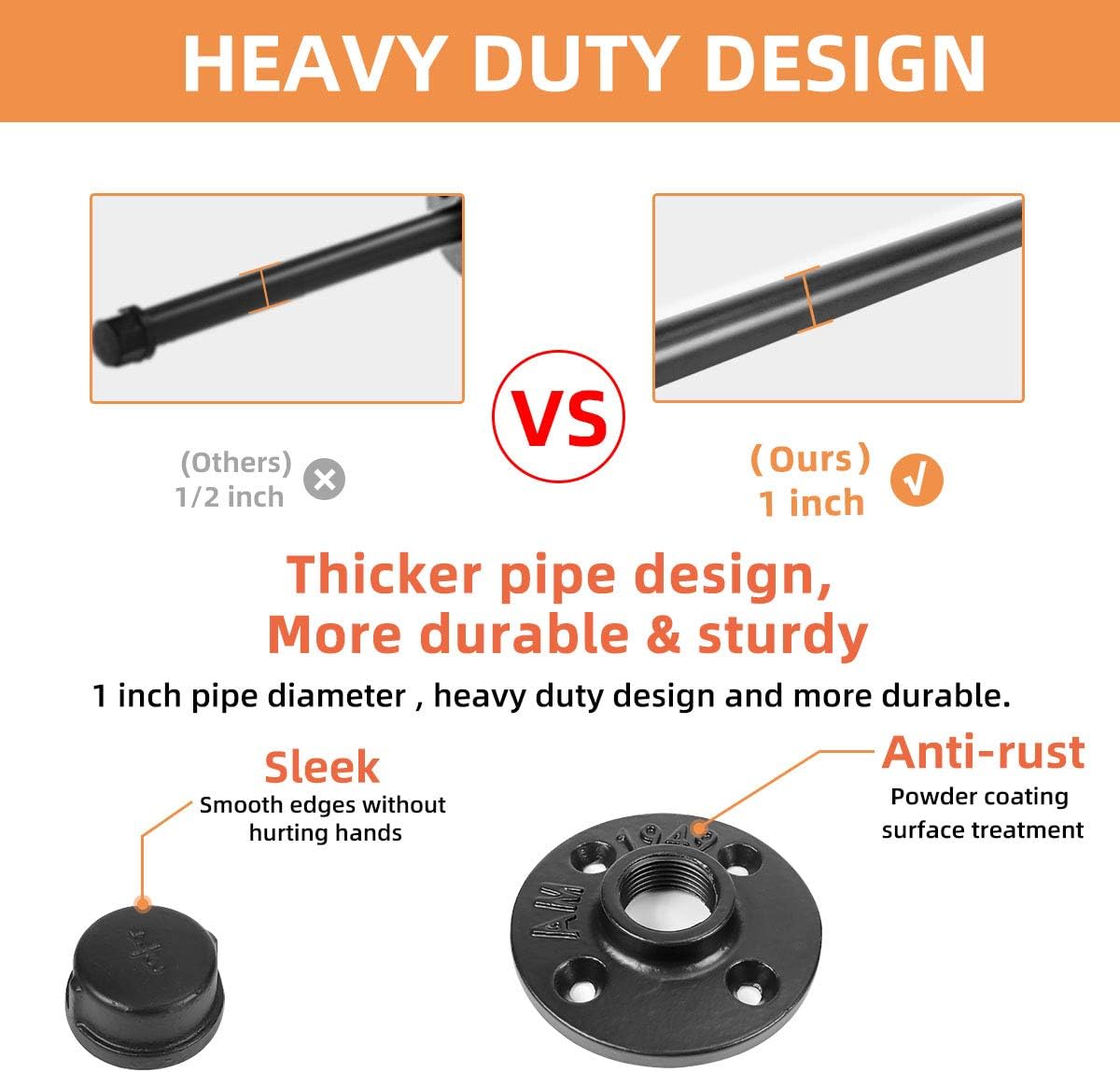Pipe Shelf Brackets 8 Inch, Industrial Black Metal Wall Pipe Floating Shelf Bracket Heavy Duty Decorative Shelving Brackets for Wood Shelves, Rustic Farmhouse Vintage Style - 6 Pack: Home Improvement
