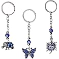 JGFinds Nazars Evil Eye Key Chain Set 3 Pack Turtle, Butterfly and Elephant with Bead for Protection on Keychain - Good Luck Pocket Charm for Women, Spiritual Animal