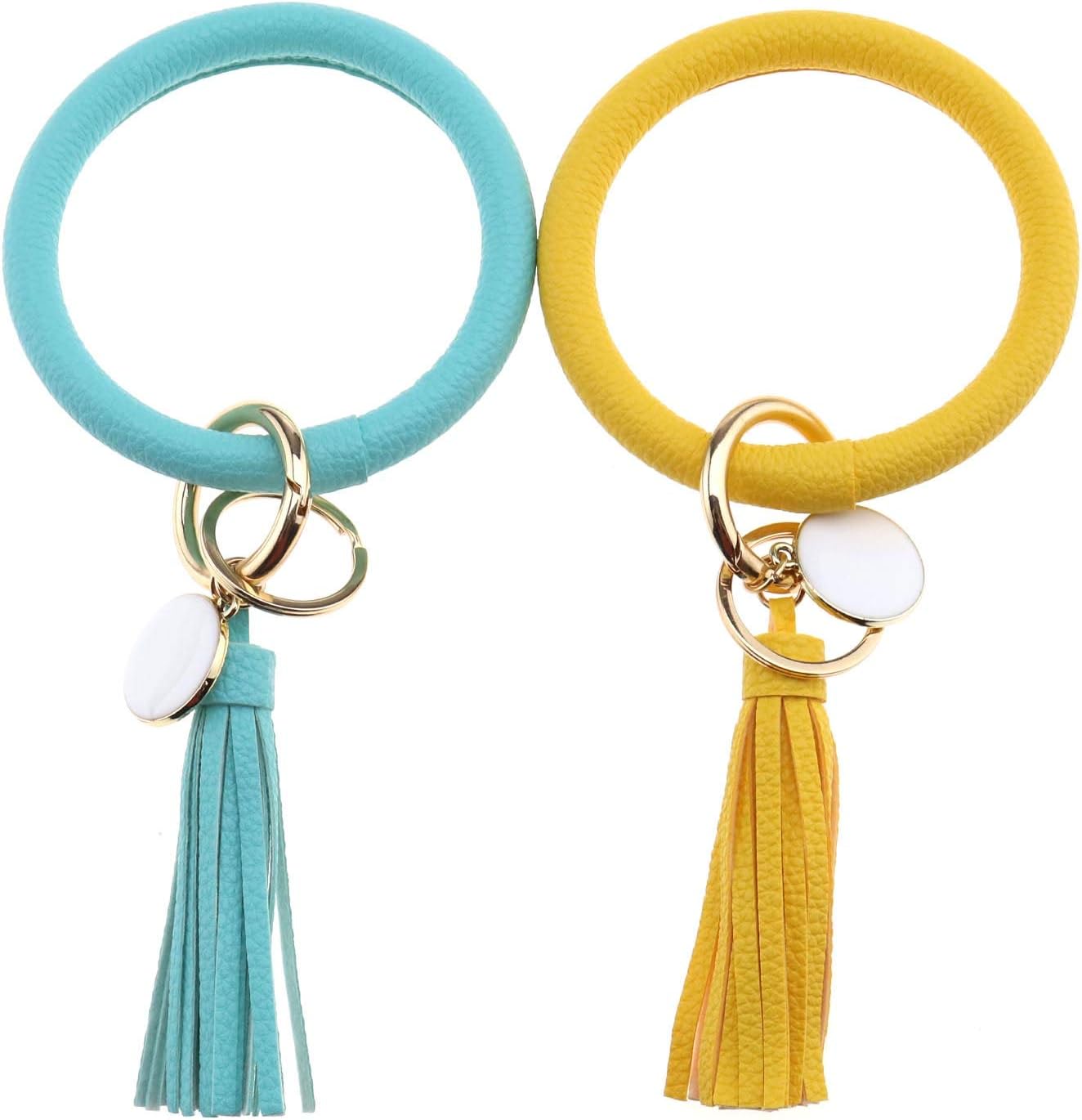 OTOTEC Womens Bracelet Key Ring, 2Pcs Leather Tassel Pendant Bracelet