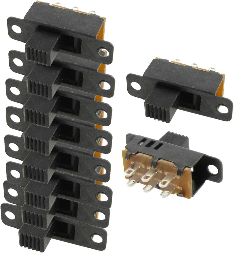 Sourcingmap 10 Pcs High Knob 6 Pin 3 Position 2P3T Panel Slide Switch 0.5A 50V DC, Black