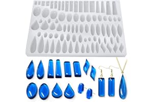 RESINWORLD Stud Earrings Silicone Mold with 41 Paired Shapes, Rectangle Teardrop Dangle UV Resin Mold, Cabochon Jewelry Making Casting Mold