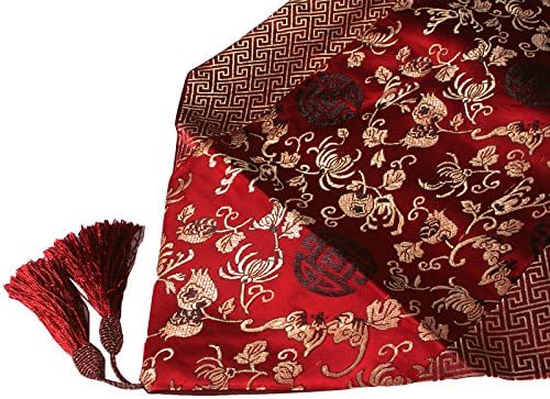 76 Inch Buddha's Hand Floral Chinese Table Runner with Tassels