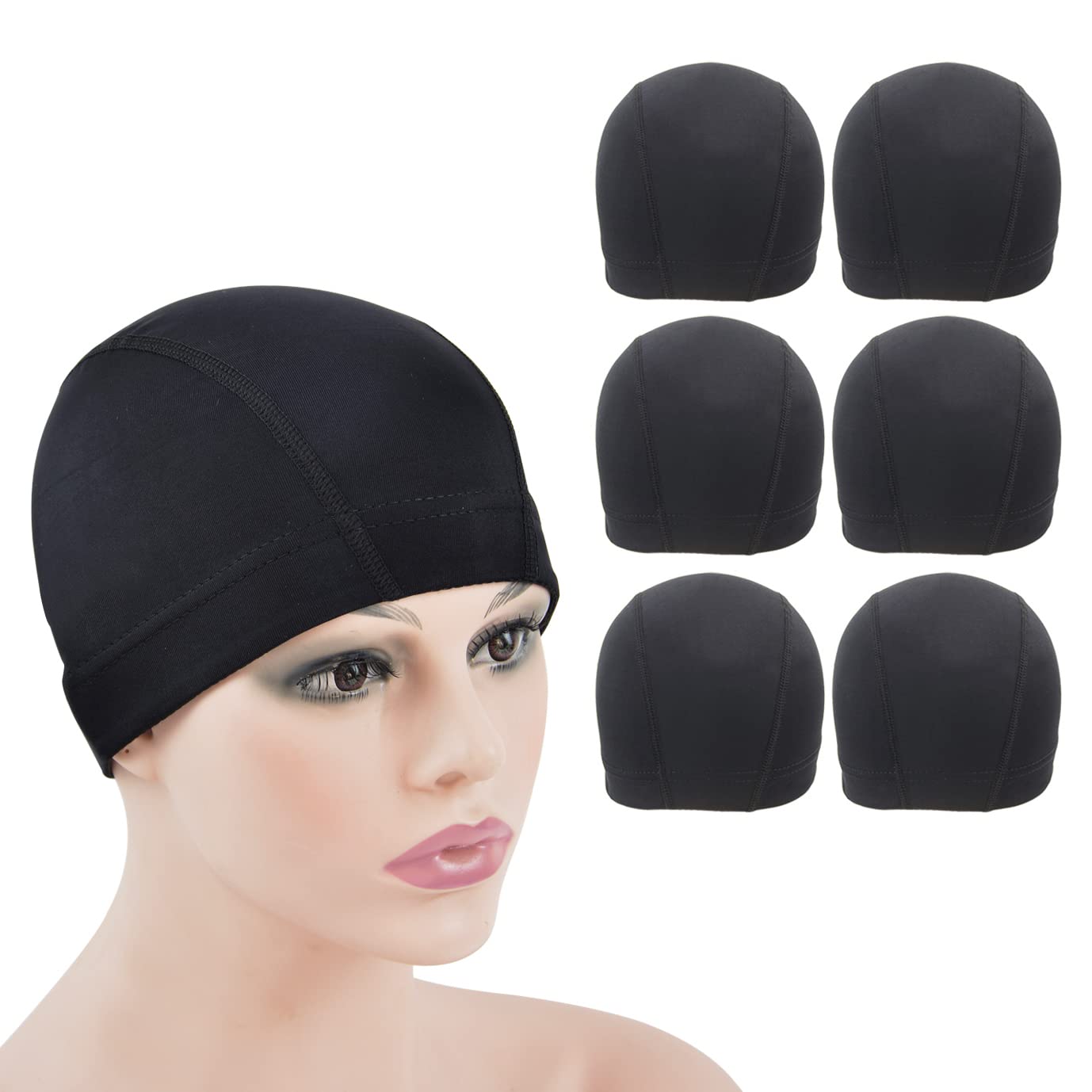 6 Pcs Dome Wig Caps for Making Stretchy Wigs - Wide Elastic Band (Black Dome Cap L)