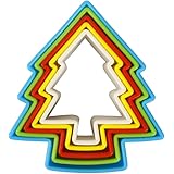Cookie Cutters, MCIRCO 5 Piece Christmas Tree Shape Cookie Cutter Set Plastic Cookie Cutters Multi-size Biscuit Cutter Set Multi-color Sandwich Fondant Cutter for Festivals(Tree)