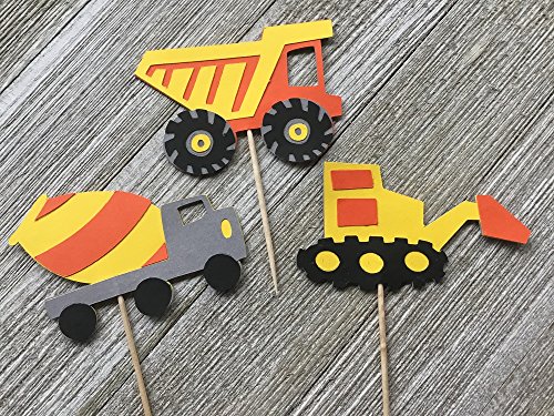 Construction Trucks Cupcake Toppers - Set of 12