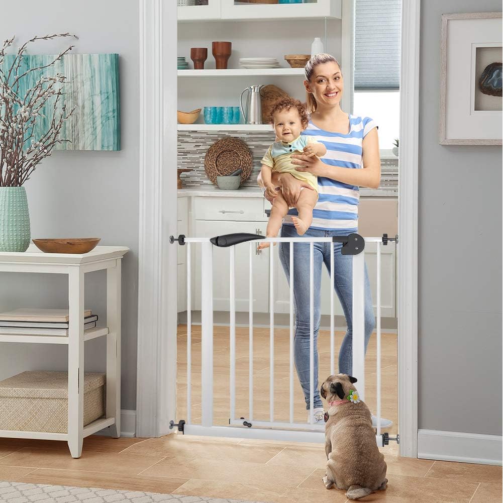 33.4" Auto Close Baby Safety Gate, Meinkind Easy Walk Thru Durability Child Gate for Doorways, Stairs and Hallways, Pressure Mount