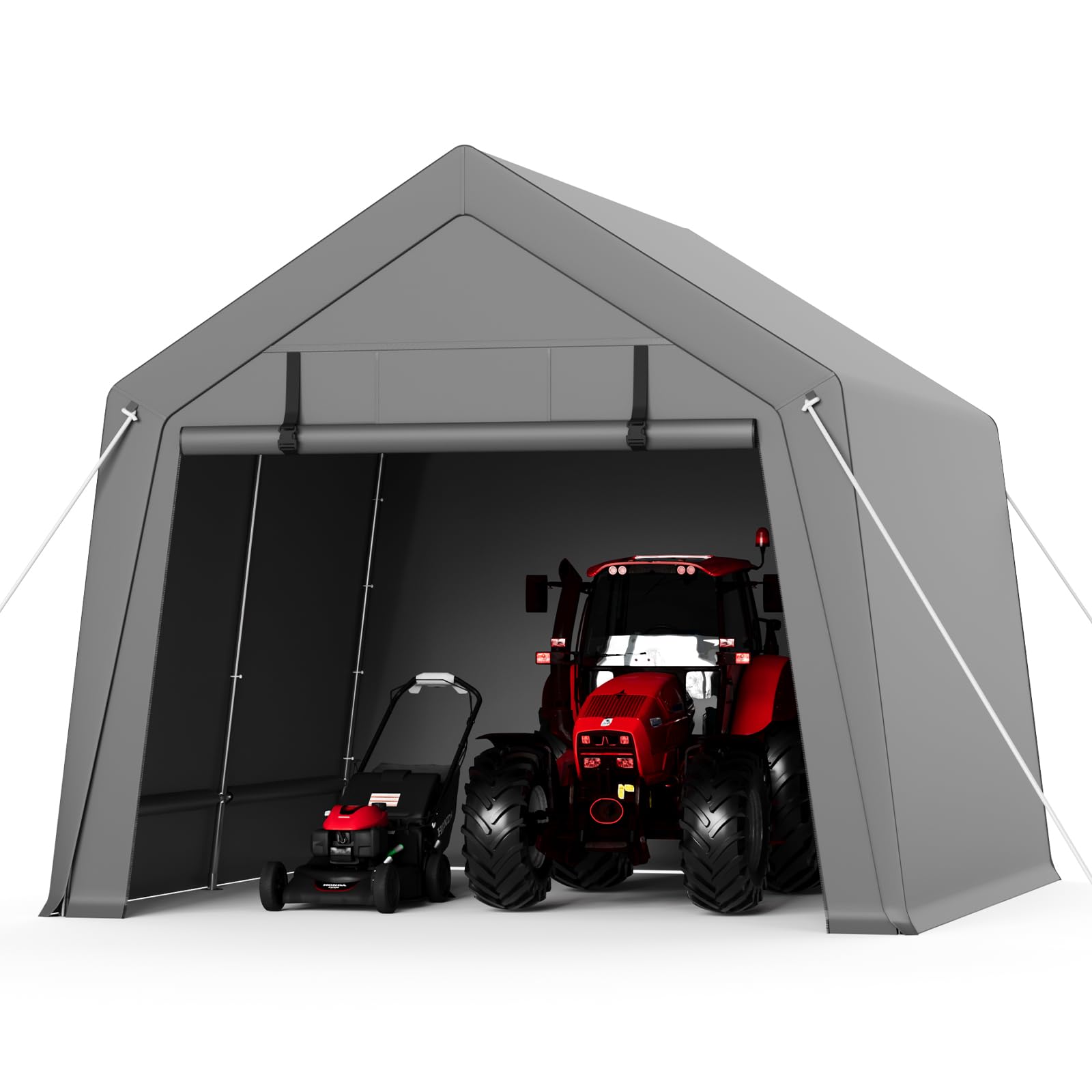 Photo 1 of *HEAVY* Garvee 10 ft x15 ft Outdoor Portable Storage Shed, Waterproof & UV-Resistant Garage Shelter with 2 Roll-Up Zipper Doors, Anti-Snow Carport Tent for Motorcycle, Bike, and Outdoor Equipment, Gray