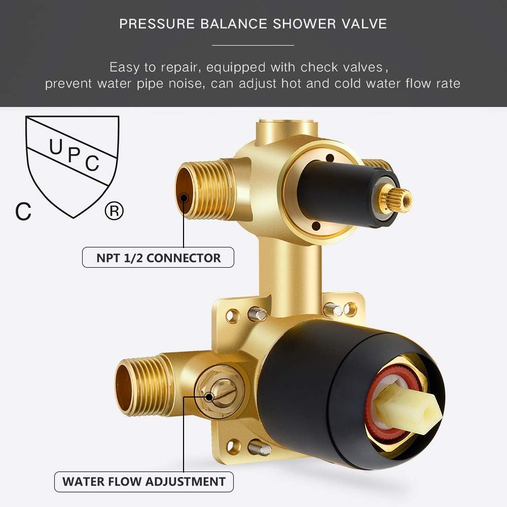 Shower System, Ceiling Shower Faucet Set for Bathroom with High Pressure 8" Rain Shower head and 3-Setting Handheld Shower Head Set, Pressure Balance Valve with Trim and Diverter, Black - - 