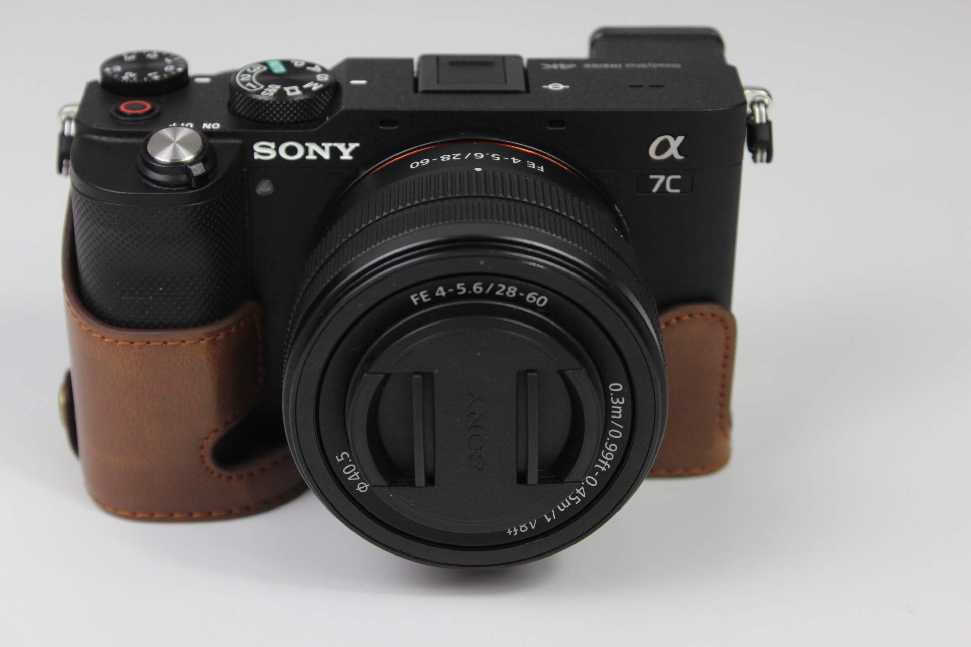 A7C Case, Zakao PU Leather Half Bottom Opening Version Holster Camera Case With Hand Strap Protective Cover Bag Case for Sony Alpha A7C (Coffee)