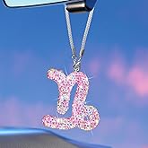 Bling Car Accessories for Women, 12 Zodiac Constellation Charm Crystal Pendant, Rear View Mirror Cute Crystal Pendant, Lucky Gifts Diamond Rhinestone Charm Interior Pink Capricorn
