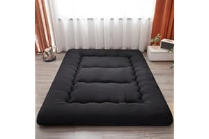 Heimorn Japanese Floor Mattress Futon Mattress, Thicken Tatami Mat Sleeping Pad Foldable Roll Up Mattress Boys Girls Dormitory Mattress Pad Kids Floor with Washable Cover, Black Queen