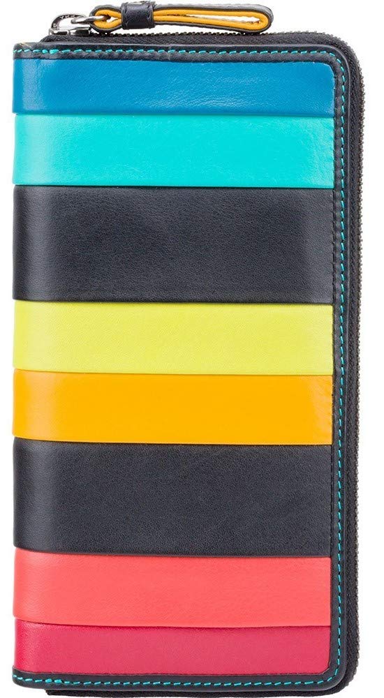 New Visconti High End Santorini Ladies Luxury Leather Cash Coin Card Purse Wallet RFID (Black Multi Corfu Large)