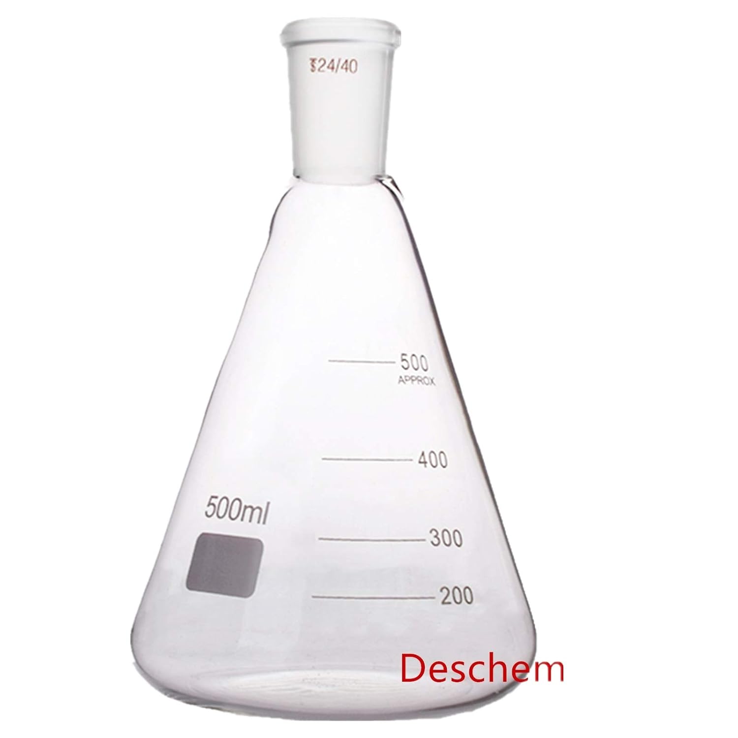 Deschem 500ml, 24/40, Glass Erlenmeyer Flask, Ground Joint Conical