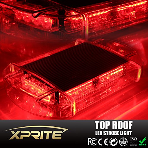 Xprite 40 LED High Intensity Law Enforcement Emergency Hazard Warning Flashing Car Truck Construction LED Top Roof Mini Bar Strobe Light with Magnetic Base (Red)