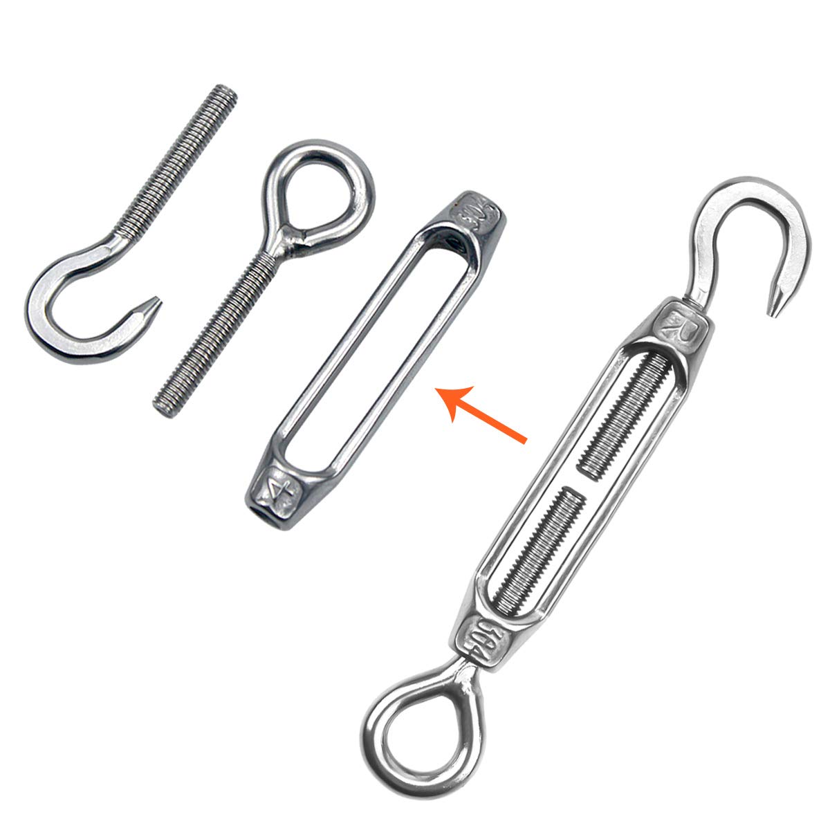 Pack Of 6 Turnbuckle Wire Tensioner M4 Stainless Steel Hook and Eye
