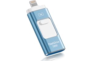ROSPE Apple MFi Certified 128GB Flash Drive for iPhone Thumb Drive Photo Stick, USB Memory Stick iPhone Flash Drive for Photos Videos, High Speed Jump Drive Compatible for iPhone/iPad/Android/PC (Blue)