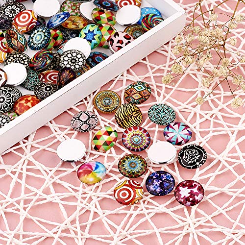 Craftdady 200Pcs Mosaic Printed Glass Flat Back Half Round Cabochons 20mm (3/4") Random Mixed Colors Photo Mosaic Tiles Dome Cabs