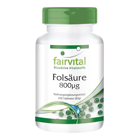 Folsäure 800mcg - Großpackung hochdosiert - vegan - 250 Tabletten - Vitamin B9