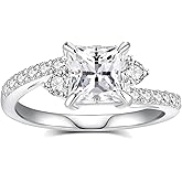 Moissanite Engagement Rings for Women,D Color VVS1 Princess Cut Moissanite Ring 925 Sterling Silver Plated 18K White Gold Wedding Ring