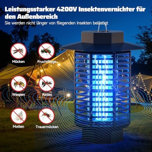 Insektenvernichter Elektrisch 4200V,Mückenlampe 18W UV Licht,IPX4 Wasserdichte Fliegenfalle Elektrisch Mückenfalle für Innen & Außenbereich,Insektenfänger gegen Mücken,Fliegen,Wespen