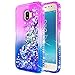 Galaxy J2 Pro Case w/[Tempered Glass Screen Protector] NageBee Glitter Liquid Quicksand Waterfall Flowing Sparkle Diamond Cute Case for Galaxy J2 Pro (2018) / Grand Prime Pro (2018) -Purple/Blue