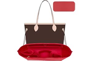OAikor Purse Organizer Insert with Base Shaper,Felt Tote Bag Organizer Insert Compatible with neverfull MM,C.oach City 33,G.oyard SaintLouis PM and More,Bag Inner Shaper for Luxury Bags,Red/L