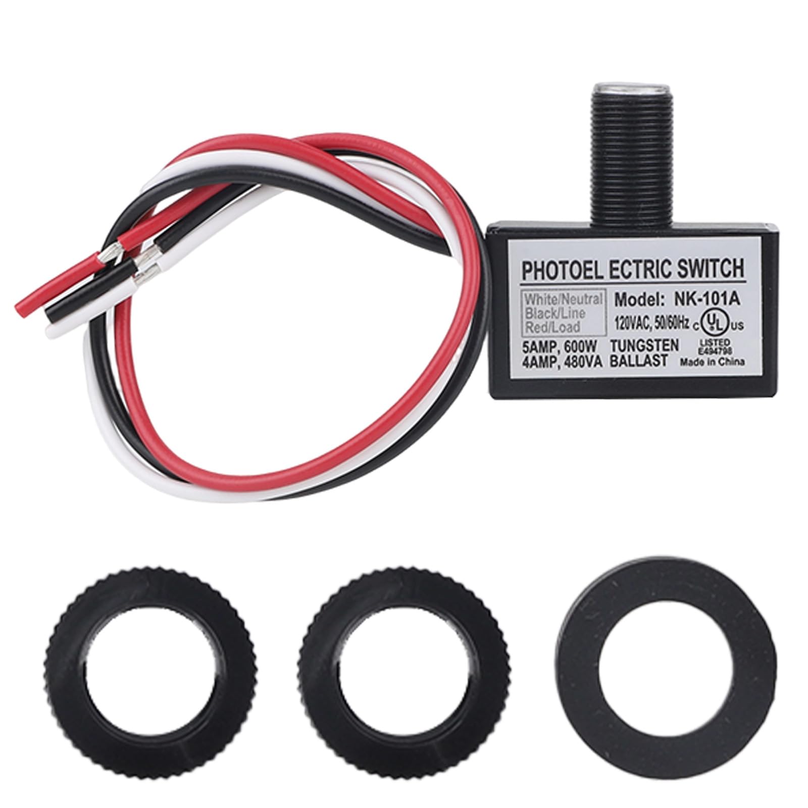 Photo 1 of 105V-130V AC Photocell Light Control Sensor, Photocell Sensor with Nuts and Washer Dusk to Dawn Auto On/Off Photoelectric Switch for Outdoor Lighting