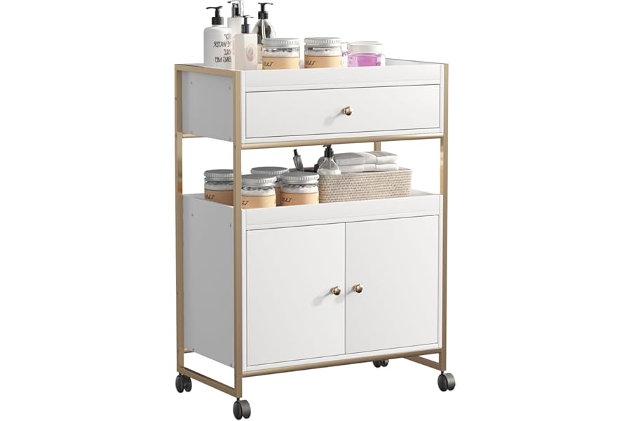 Waktavel Salon Rolling Trolley with Lockable Wheels Storage Drawer Tool Organizer Barber Cart Mobile Hair Station Cabinet for Beauty Makeup Spa Massage Lash Tattoo Pedicure