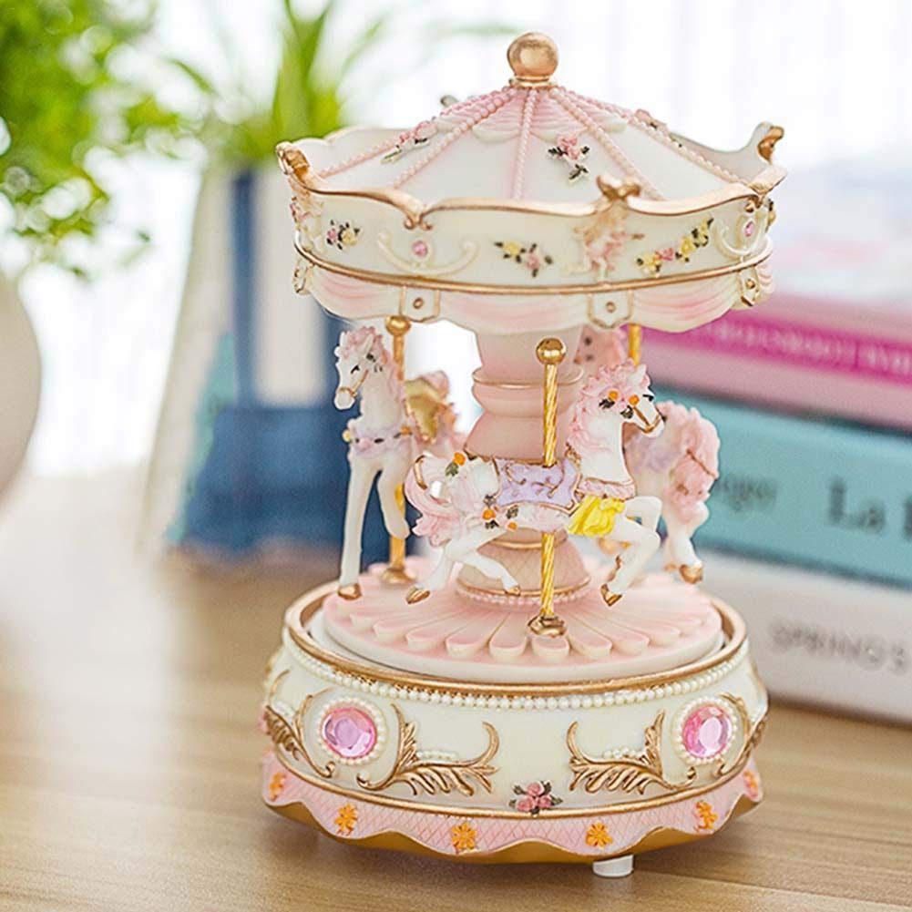 Crafts Per Bambini E Bambine Merry Go Round Giocattoli Musicali A 3 Cavalli Possono Ruotare Con La Musica Gedeihen Giostra Con Cavalli Carillon Carillon Musicale Carosello Con Colore Led Luminoso Carillon E