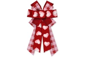HEUREPPY Large Valentine's Day Wreath Bows Valentines Pink Plaids Red Love Hearts Burlap Fabric Bows for Wreath Valentines Decor Ribbon Bows for Valentine's Day Party Wedding Indoor Outdoor Decoration Supplies