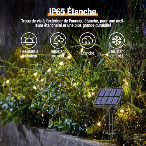 Set of 2 Solar String Lights Outdoor, Total 16 m, 160 LED, Waterproof, 8 Modes Decoration for Garden, Patio, Yard, Christmas, Wedding, Party, Warm White