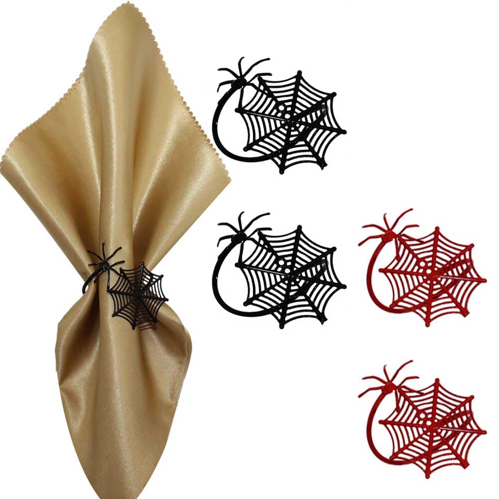 Halloween Napkin Ring Set 4Pcs Spider Web Napkin Holder Rings Modern Household Napkin Rings Rhinestone Exquisite Napkins Rings for Wedding Banquet Christmas Party Dinner Table Decor (web) — image 1