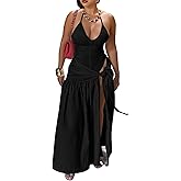 Womens Summer 2 Piece Maxi Skirt Sets Sexy Halter V Neck Backless Thong Bodysuits Wrap Beach Cover Ups Vacation Outfits