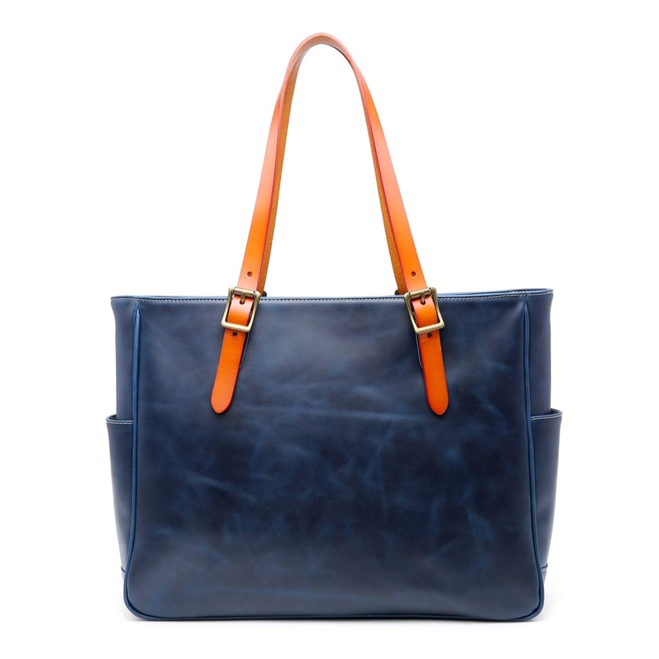 トートバック ショルダーバッグ バッグ 2way メンズ ビジネス 本革 革 ヌメ革 栃木レザーハンドメイド ファスナー a4 調節可 ネイビーブルー色