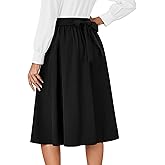 Vrtige Women's Vintage Skirt High Waist Pleated Tie Back Flared A Line Midi Skirt
