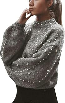 Women's Pearl Beaded Sweaters Long 
