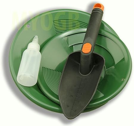 Amazon Com Gold Panning Kit 10 8 Green Pans Bottle Snuffer Scoop Mining Prospecting Garden Outdoor