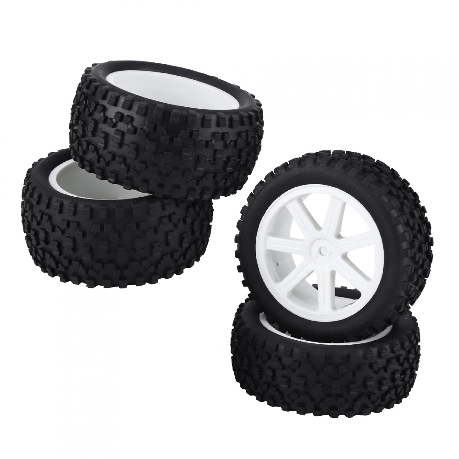 Tyenaza RC Car Rubber Tire, 4pcs RC Truck Rubber Tire nylon Wheel Accessory Parts for 1/10 ZD Racing Buggy Crawler Car(White)