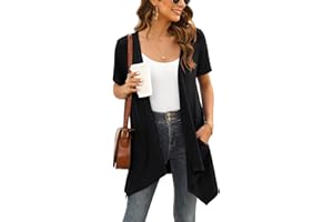 Veryoung Floral Short Sleeve Cardigans for Women Casual Drape Open Front Lightweight Summer Cardigan with Pocket High Low Hem