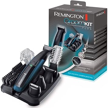 Remington GroomKit Plus PG6150, Stylingset für Gesichts- und Körperhaare, 5 abnehmbare Aufsteckköpfe, schwarz/blau