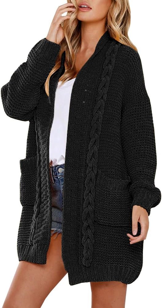 Womens Plus Size Cardigan Sweater Cable Knit Hollow out Fall Elegant